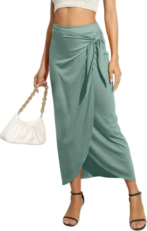 Women’s Maxi Skirt High Waist Wrap Pencil Long Skirts for Women Slim Boho Draped Front Bodycon Dresses
