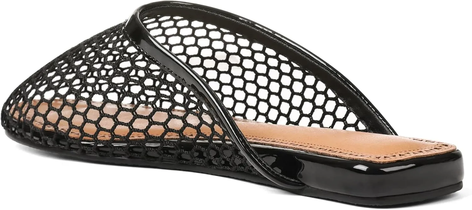 Women's Mesh Mule Flats Breathable Slip-On Summer Sandals Lightweight Flat Shoes for Casual or Indoor Wear