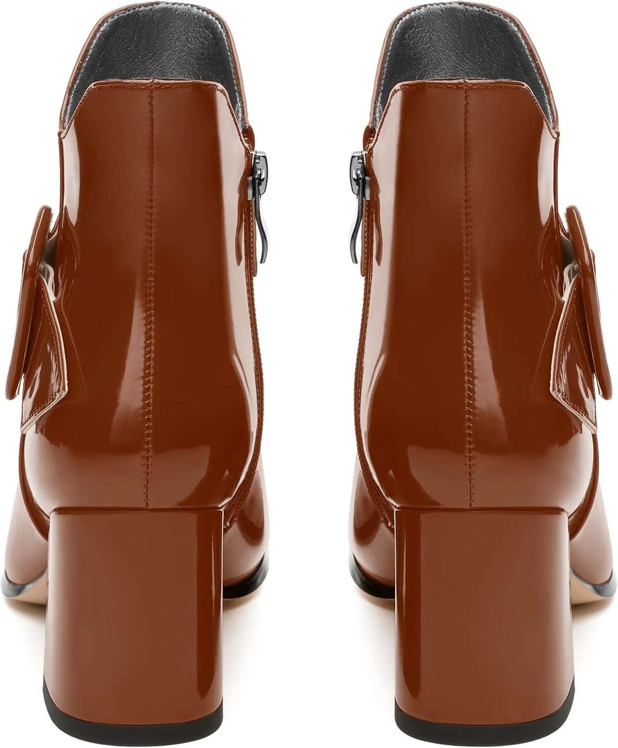 Women's Mid Heel Ankle Boots Square Toe Chunky Heel Short Boots Fashion Side Zipper Solid Patent Booties Comfortable Work Casual Boots