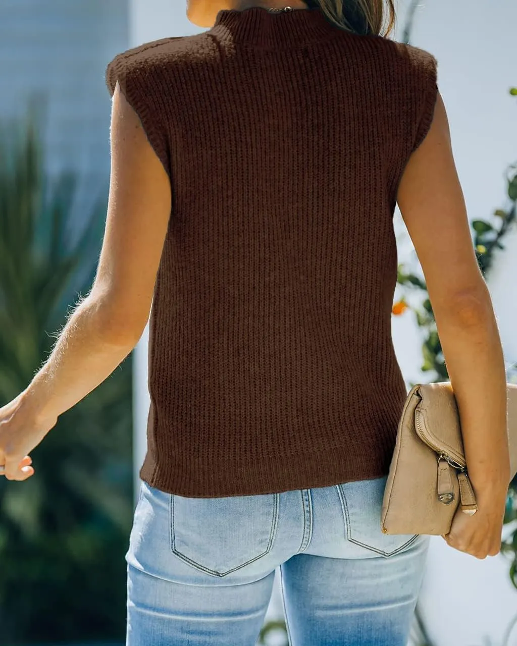 Women's Mock Neck Knit Sweater Vest Sleeveless Casual Trendy Summer Ribbed Pullover Tank Tops