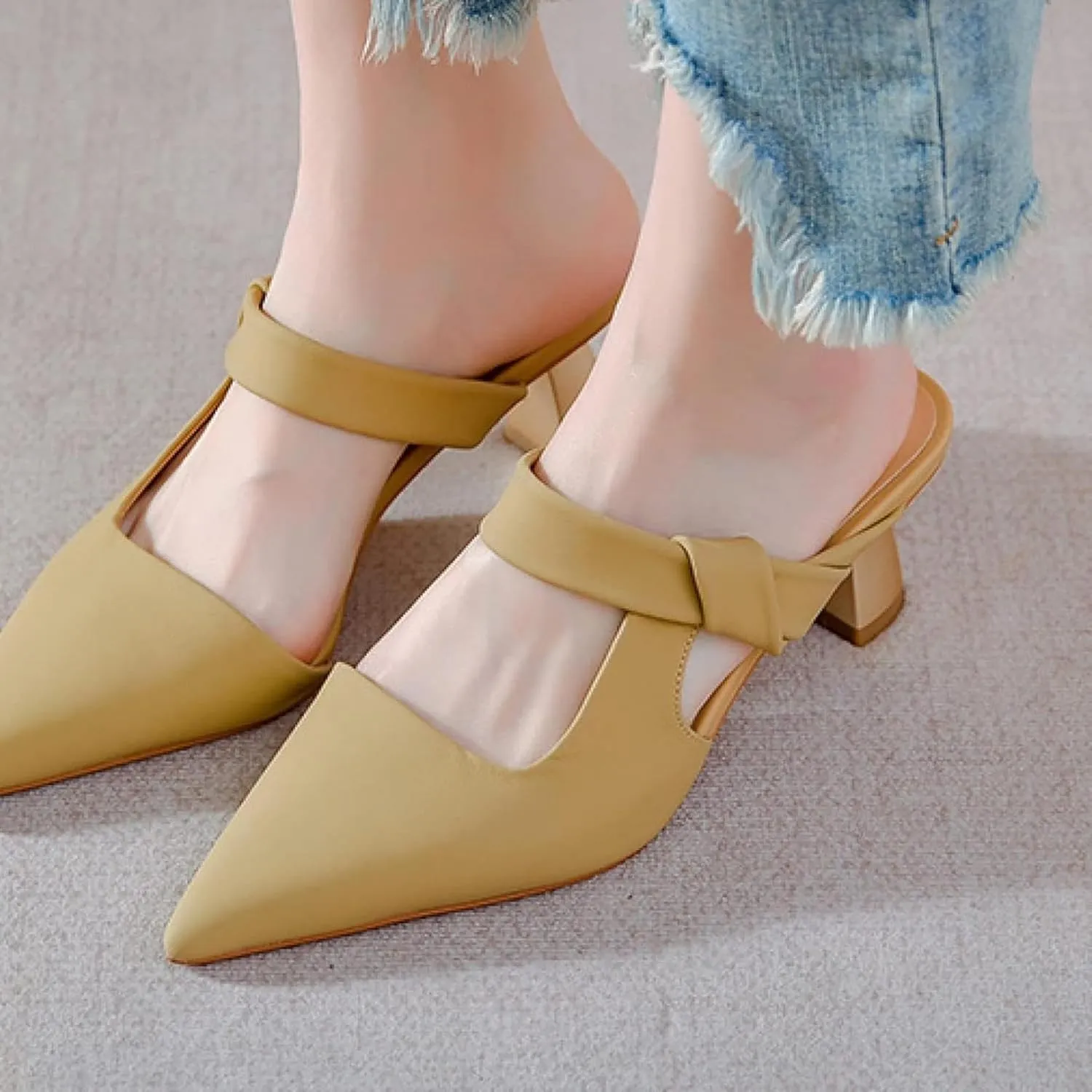 Women's Mule Slide Sleeve Kitten Heel Casual Ultra-fine Fiber Pointed Backless Comfortable Bride Party Loafer Sandals