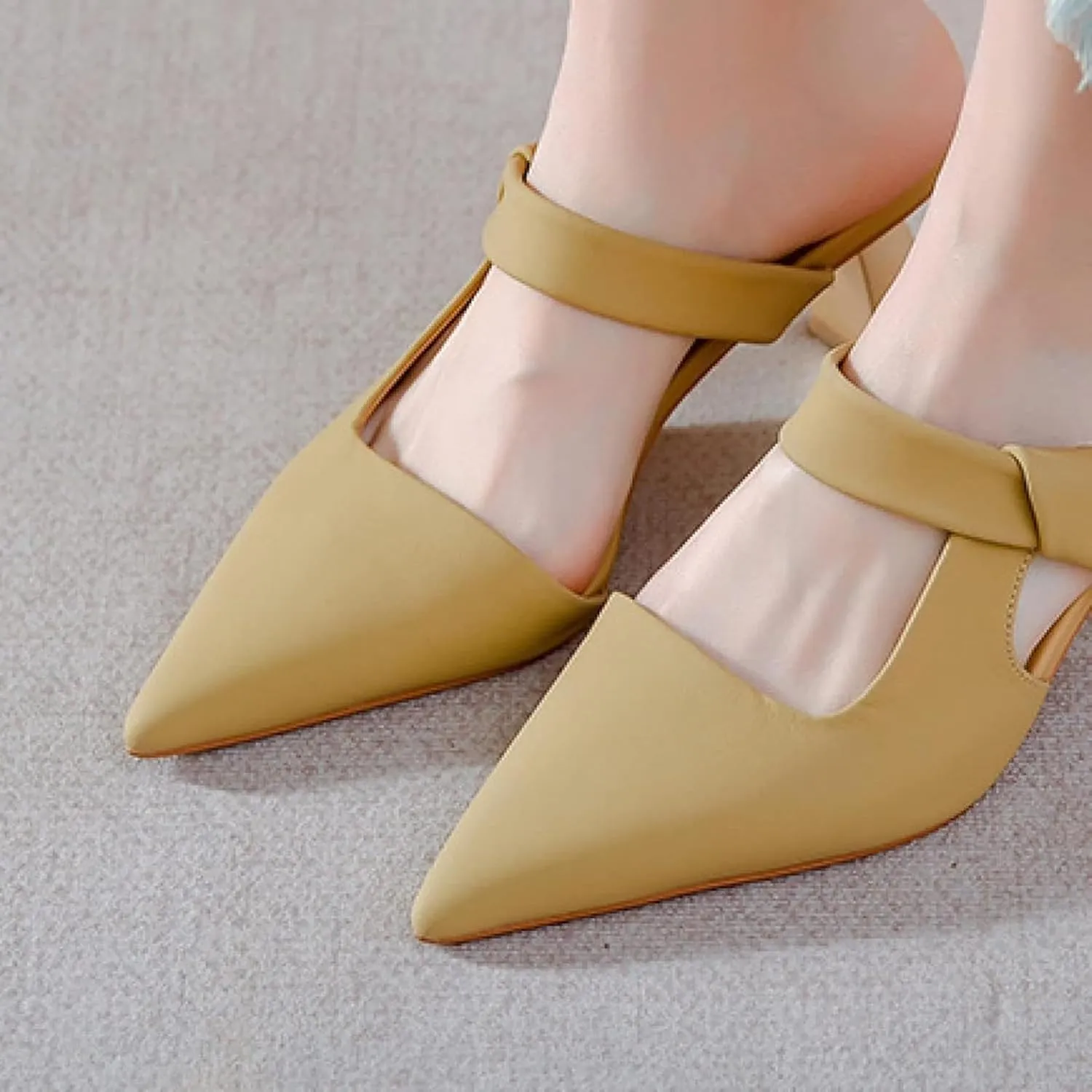 Women's Mule Slide Sleeve Kitten Heel Casual Ultra-fine Fiber Pointed Backless Comfortable Bride Party Loafer Sandals