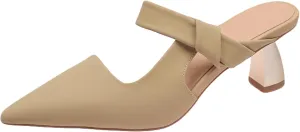 Women's Mule Slide Sleeve Kitten Heel Casual Ultra-fine Fiber Pointed Backless Comfortable Bride Party Loafer Sandals
