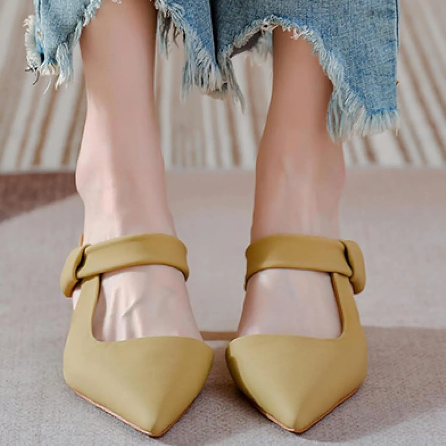 Women's Mule Slide Sleeve Kitten Heel Casual Ultra-fine Fiber Pointed Backless Comfortable Bride Party Loafer Sandals