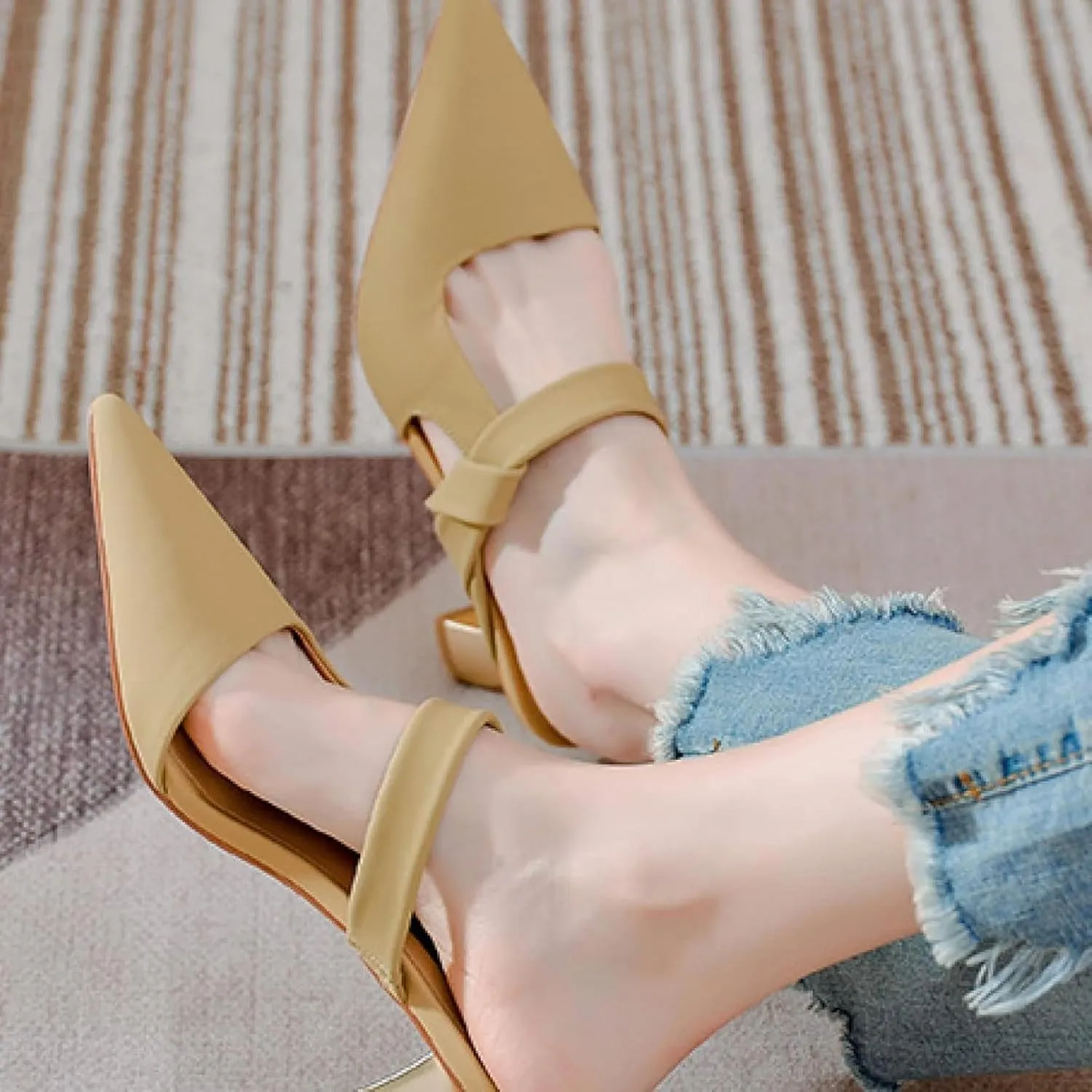 Women's Mule Slide Sleeve Kitten Heel Casual Ultra-fine Fiber Pointed Backless Comfortable Bride Party Loafer Sandals