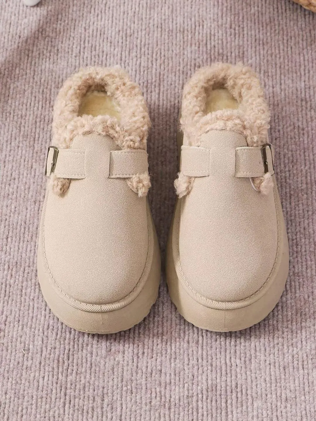 Women's Mules Suede Thick Sole Snow Slippers Fleece Lined Shoes Slip On Garden Clogs Indoor Outdoor