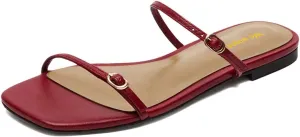 Women's Open Square Toe Flats Mules Slippers Dual Straps Slip On Slide Sandals Comfort Indoor Dress Shoes Size 4-16 US