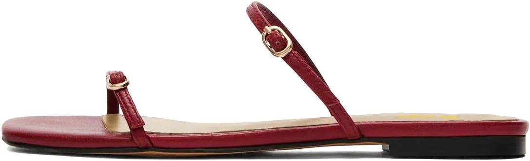 Women's Open Square Toe Flats Mules Slippers Dual Straps Slip On Slide Sandals Comfort Indoor Dress Shoes Size 4-16 US