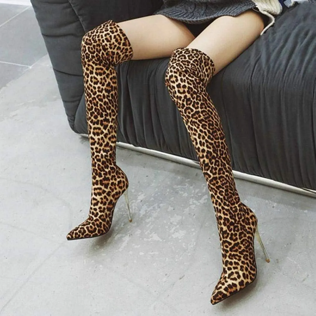 Womens Over The Knee Boots Stretch Thigh High Stiletto Heels Pointy Toe Boots