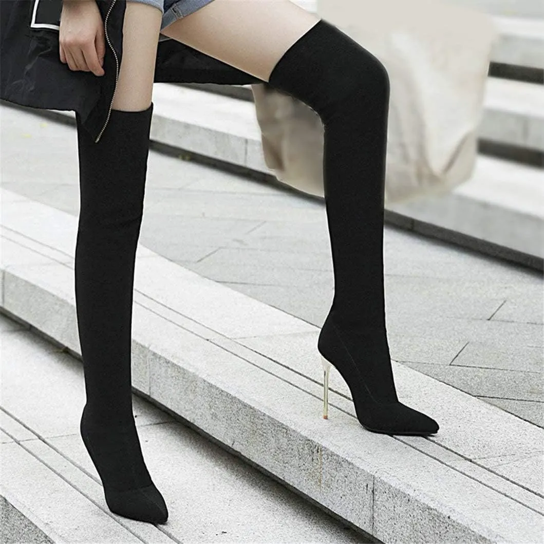 Womens Over The Knee Boots Stretch Thigh High Stiletto Heels Pointy Toe Boots