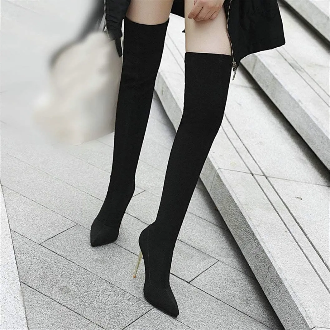 Womens Over The Knee Boots Stretch Thigh High Stiletto Heels Pointy Toe Boots