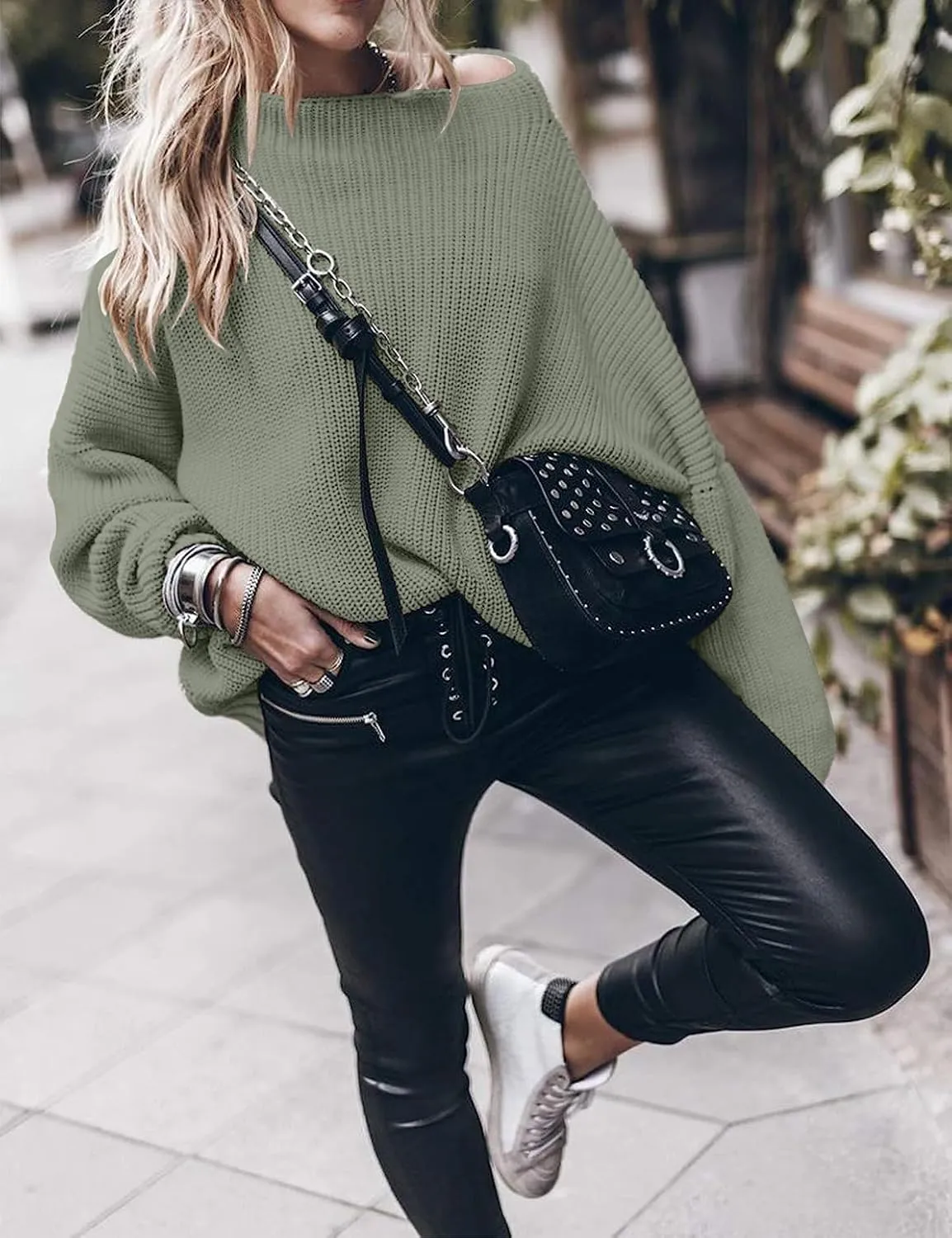 Womens Oversized Sweaters Loose Solid Casual Long Sleeve Mock Neck Knitted Jumper Tops