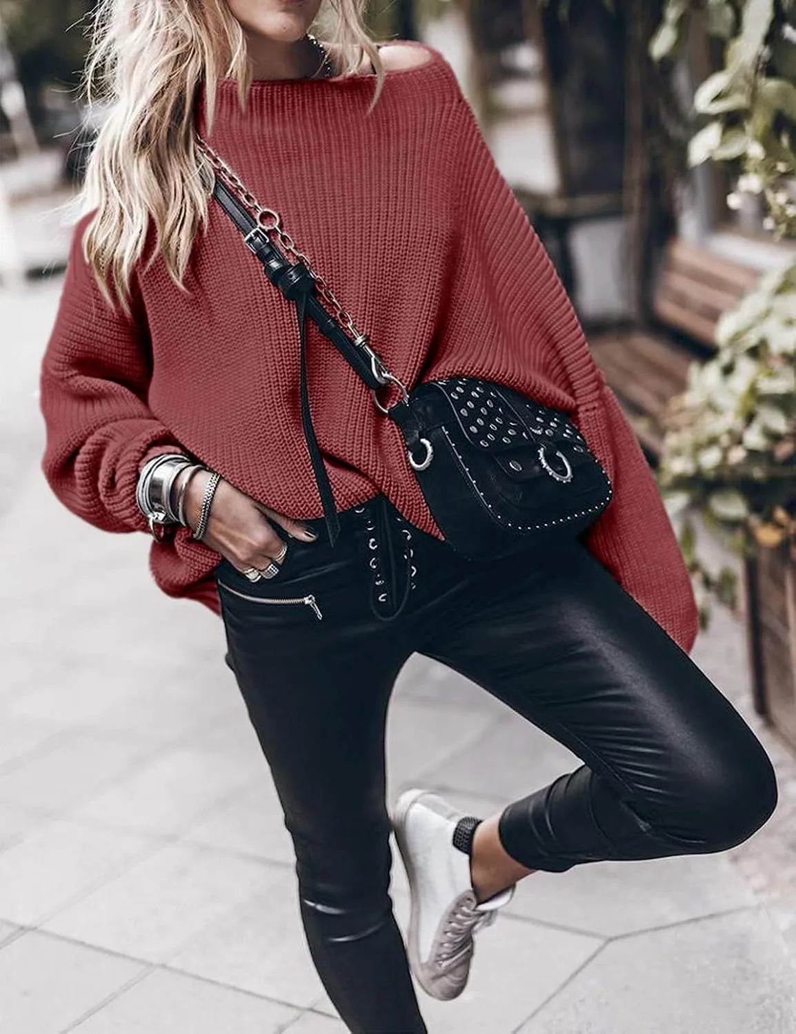 Womens Oversized Sweaters Loose Solid Casual Long Sleeve Mock Neck Knitted Jumper Tops