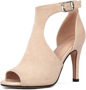 Women's Peep Toe High Heels 4 Inch Stiletto Suede Summer Open Toe Booties Sandals Dress Party Side Cutout Shoes