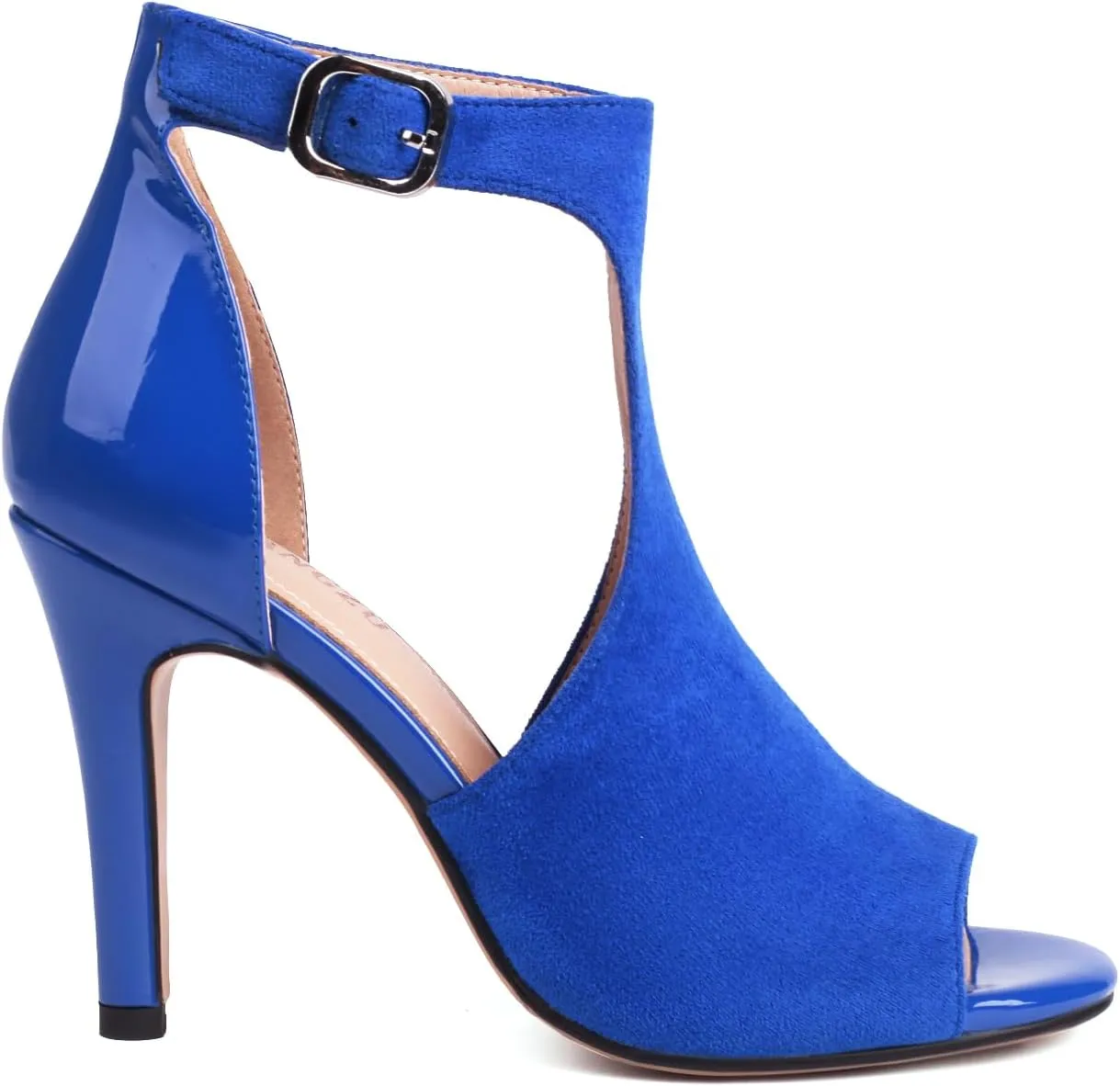 Women's Peep Toe High Heels 4 Inch Stiletto Suede Summer Open Toe Booties Sandals Dress Party Side Cutout Shoes