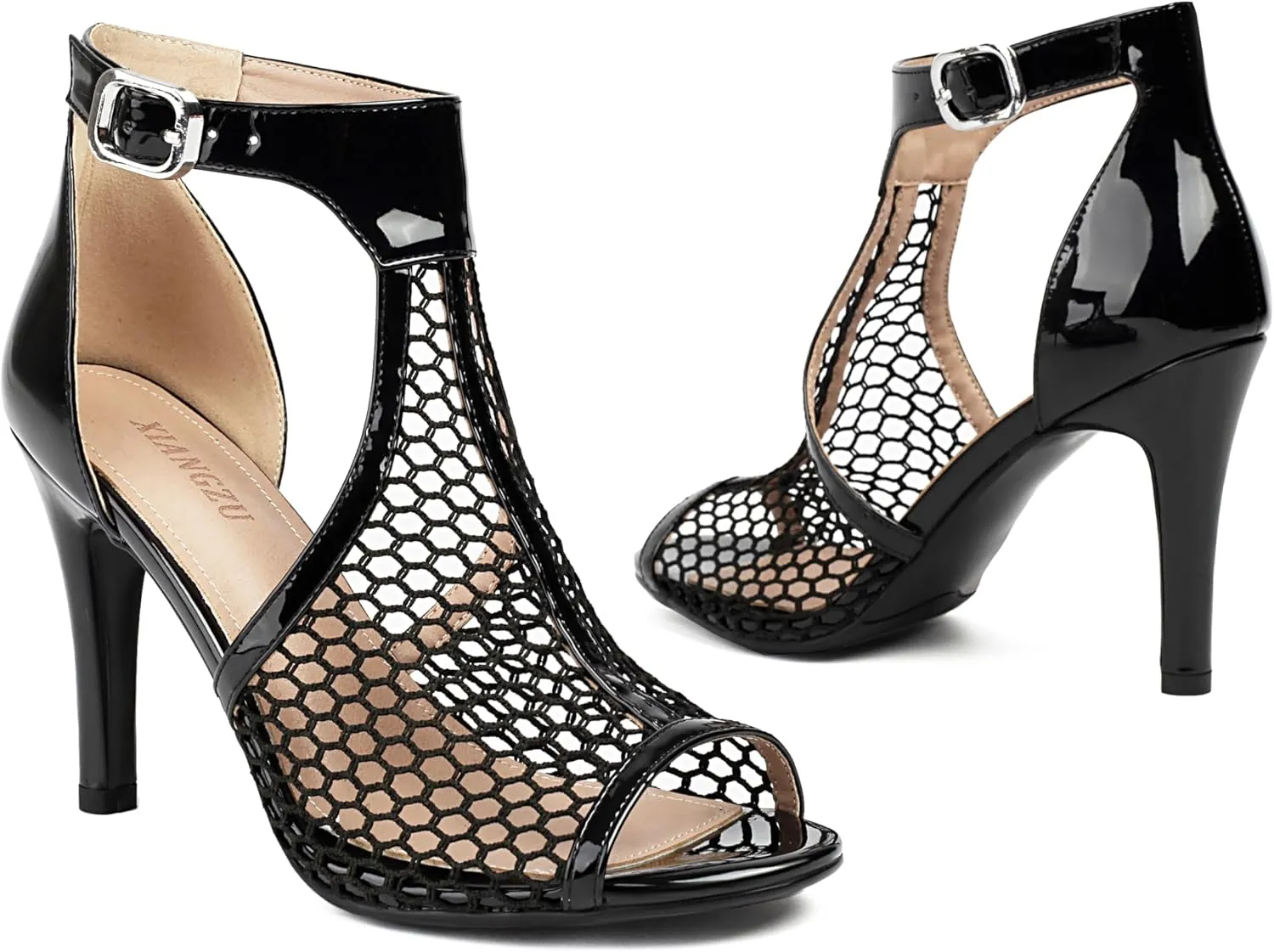 Women's Peep Toe High Heels 4 Inch Stiletto Suede Summer Open Toe Booties Sandals Dress Party Side Cutout Shoes