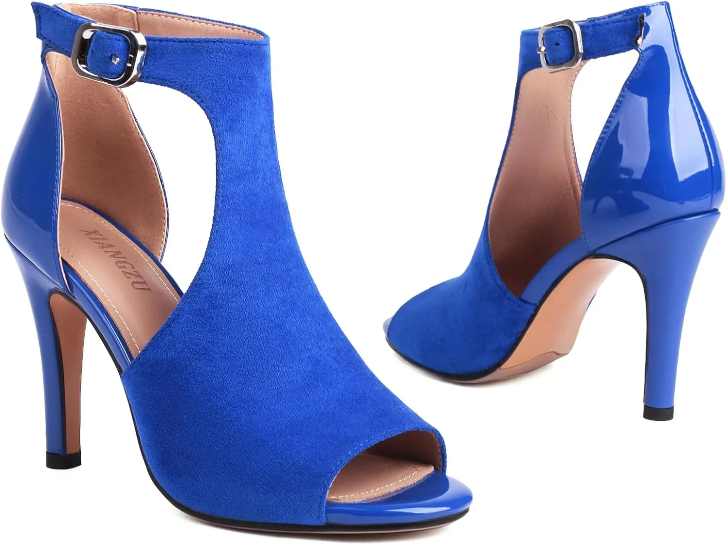 Women's Peep Toe High Heels 4 Inch Stiletto Suede Summer Open Toe Booties Sandals Dress Party Side Cutout Shoes