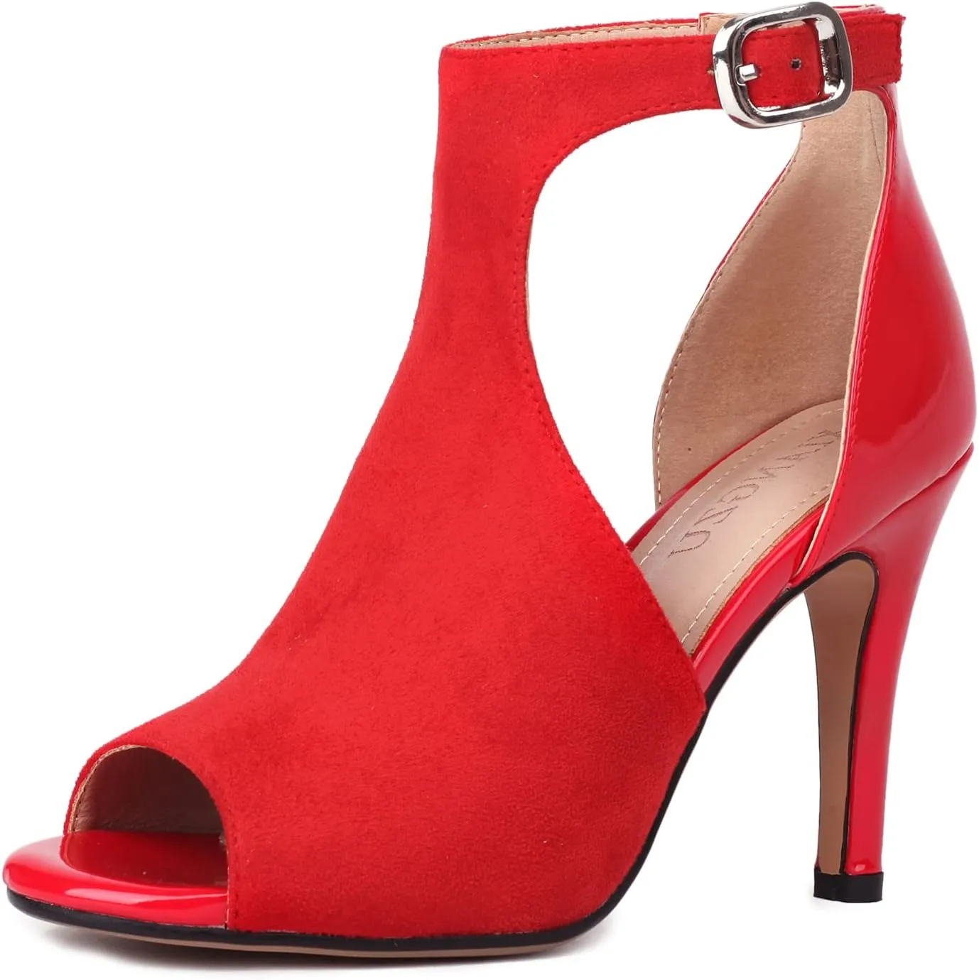 Women's Peep Toe High Heels 4 Inch Stiletto Suede Summer Open Toe Booties Sandals Dress Party Side Cutout Shoes