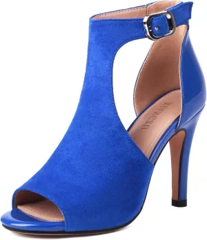Women's Peep Toe High Heels 4 Inch Stiletto Suede Summer Open Toe Booties Sandals Dress Party Side Cutout Shoes