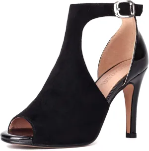 Women's Peep Toe High Heels 4 Inch Stiletto Suede Summer Open Toe Booties Sandals Dress Party Side Cutout Shoes