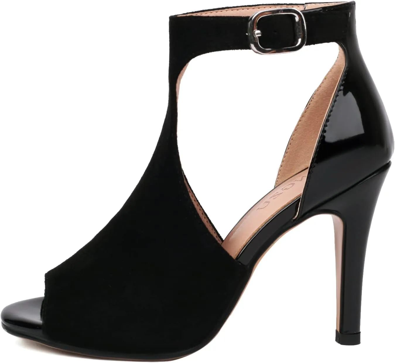 Women's Peep Toe High Heels 4 Inch Stiletto Suede Summer Open Toe Booties Sandals Dress Party Side Cutout Shoes