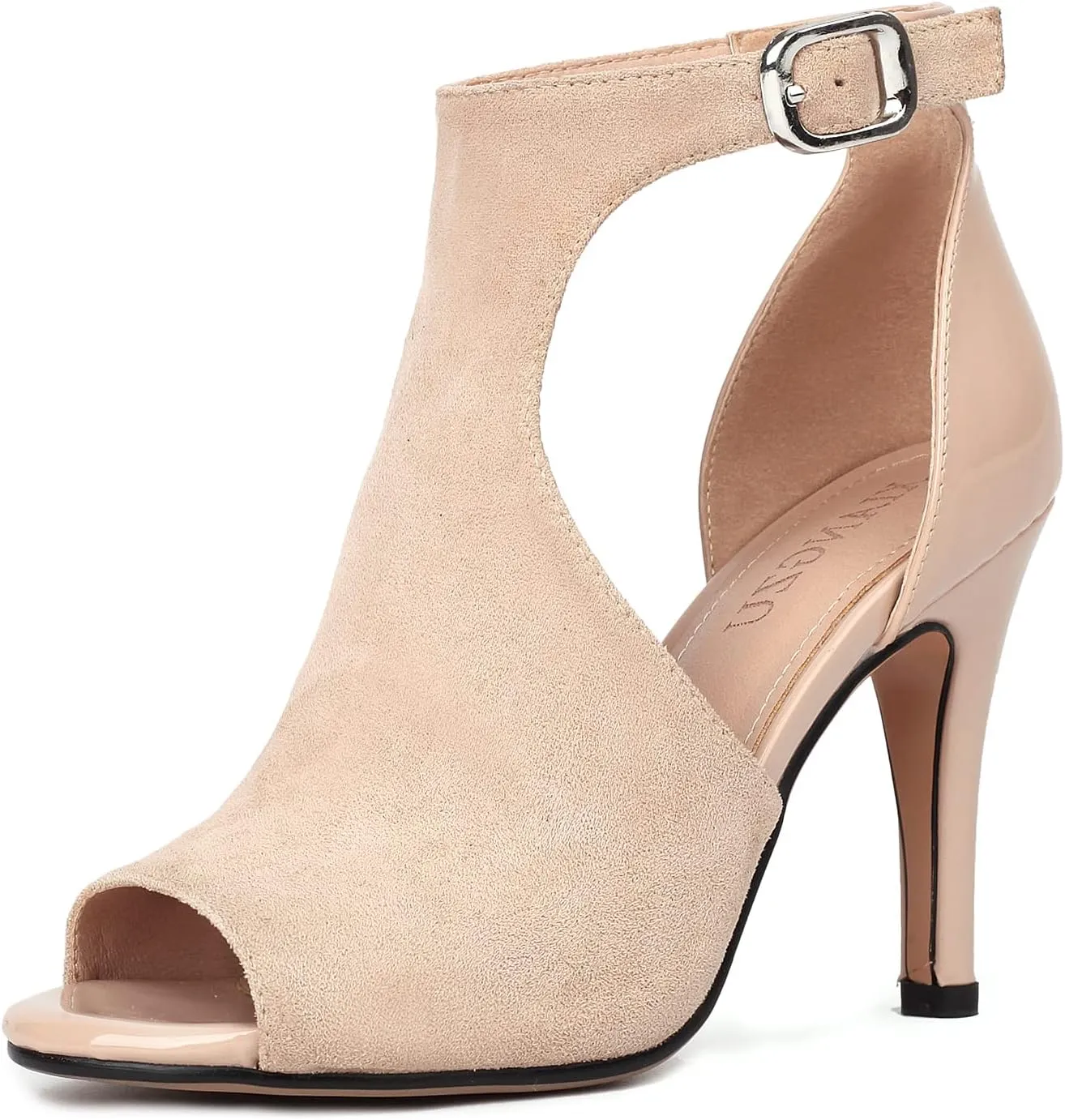 Women's Peep Toe High Heels 4 Inch Stiletto Suede Summer Open Toe Booties Sandals Dress Party Side Cutout Shoes