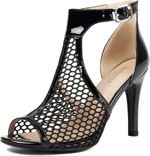 Women's Peep Toe High Heels 4 Inch Stiletto Suede Summer Open Toe Booties Sandals Dress Party Side Cutout Shoes