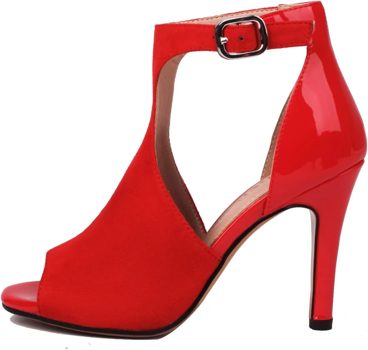Women's Peep Toe High Heels 4 Inch Stiletto Suede Summer Open Toe Booties Sandals Dress Party Side Cutout Shoes