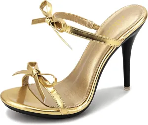 Women's Platform Heeled Sandals Strappy Stilettos Mules Open Toe Slip On Fashion Sexy Dress Cute Bowknot Backless High Heel Slides Heels Slippers