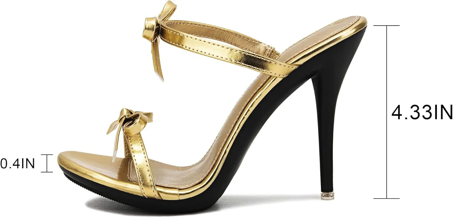 Women's Platform Heeled Sandals Strappy Stilettos Mules Open Toe Slip On Fashion Sexy Dress Cute Bowknot Backless High Heel Slides Heels Slippers