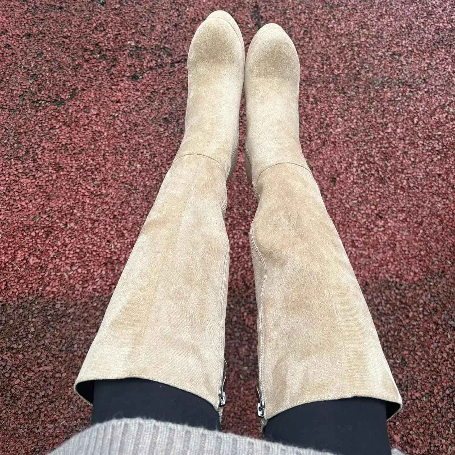 Women's Platform Knee High Boots Solid Color Side Zipper Block High Heels