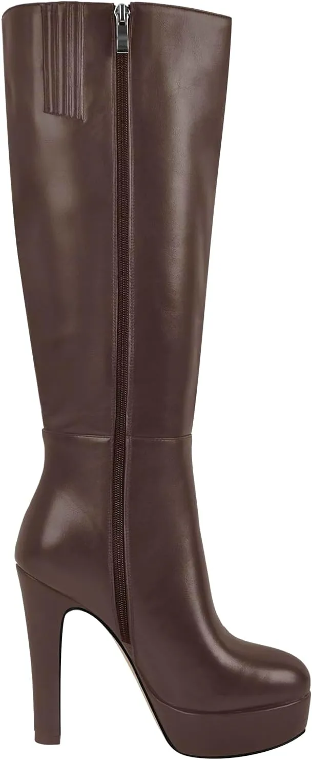 Women's Platform Knee High Boots Solid Color Side Zipper Block High Heels