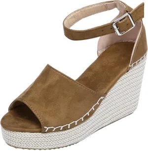 Womens Platform Sandals Orthopedic Slip On Wedge Sandals Dressy Casual Spring Summer Shoes for Women Strappy Ankle Strap Metal Buckle Ladies Slide Sandal