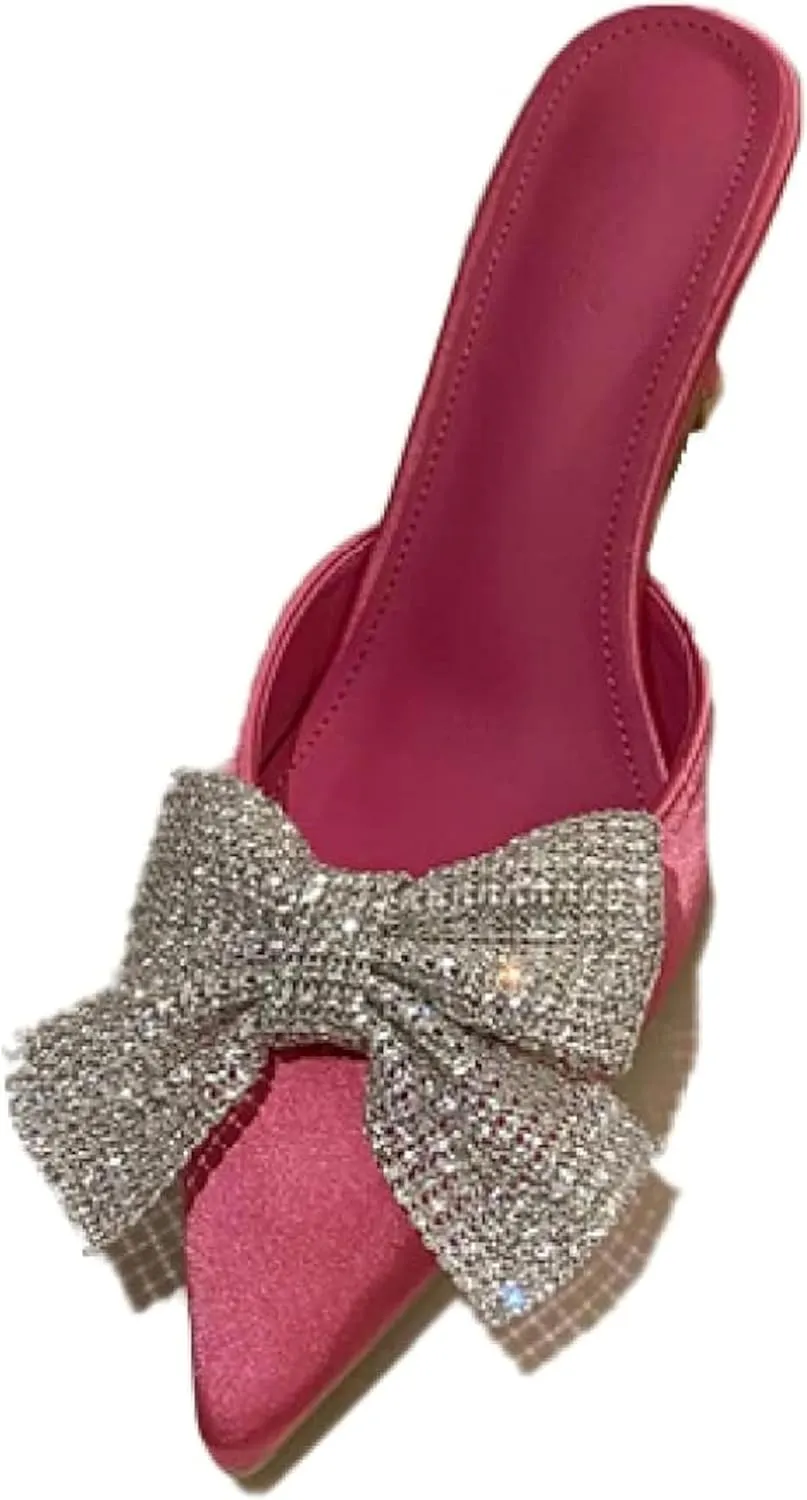 Women's Pointed Kitten with Satin Loafers, Bridal Dress Slippers, Sandals