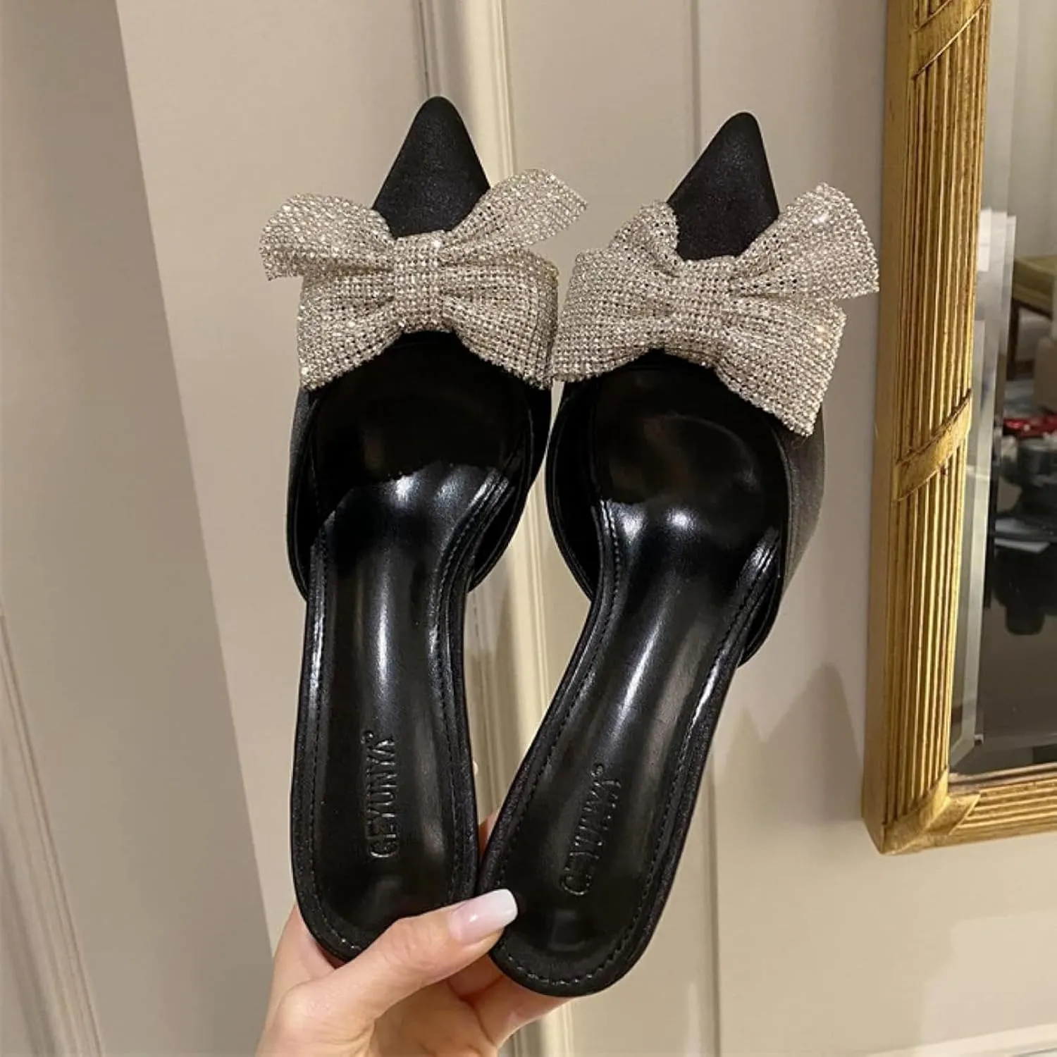 Women's Pointed Kitten with Satin Loafers, Bridal Dress Slippers, Sandals