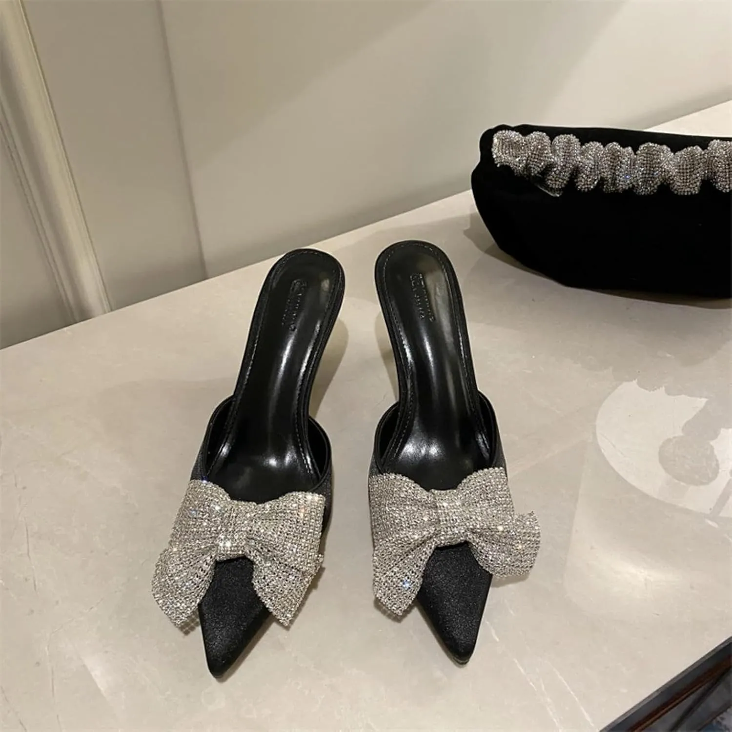Women's Pointed Kitten with Satin Loafers, Bridal Dress Slippers, Sandals