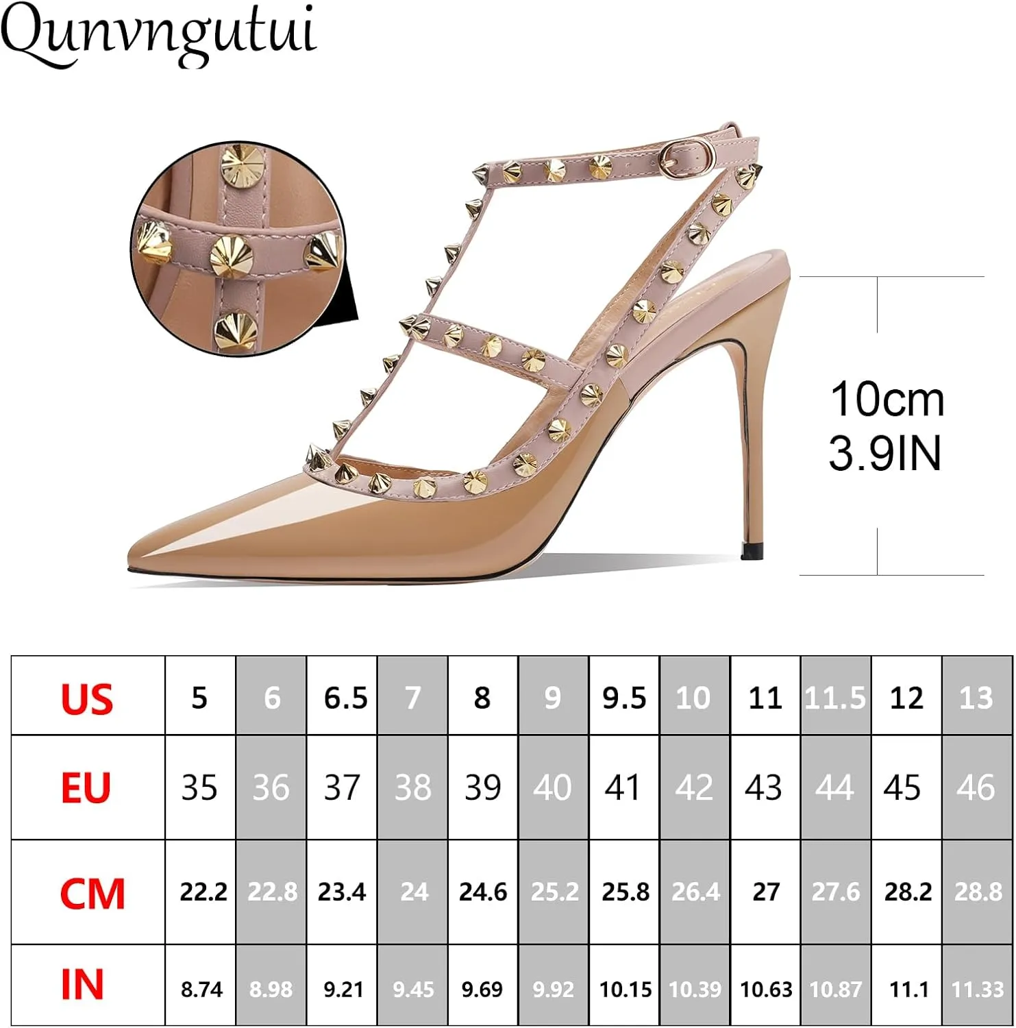 Womens Pointed Toe Rivets Ankle Strap Hollow Buckle Back Strap 3.9in Stiletto High Heels Sandals Parties Banquets Sexy Dressy Shoes