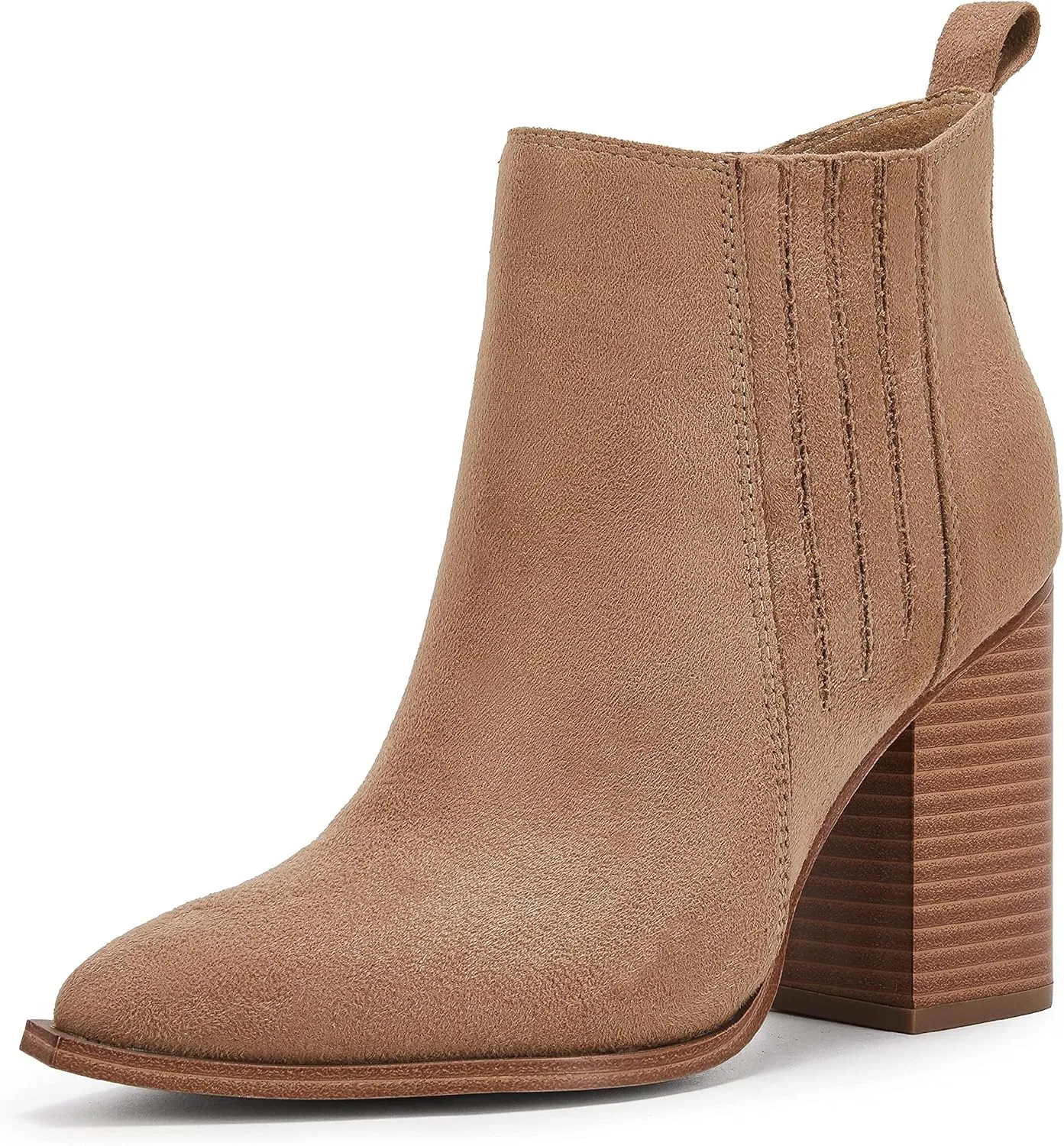 Womens Pointed Toe Slip on Ankle Booties Stacked Mid Block Heel Shoes Faux Leather Boots