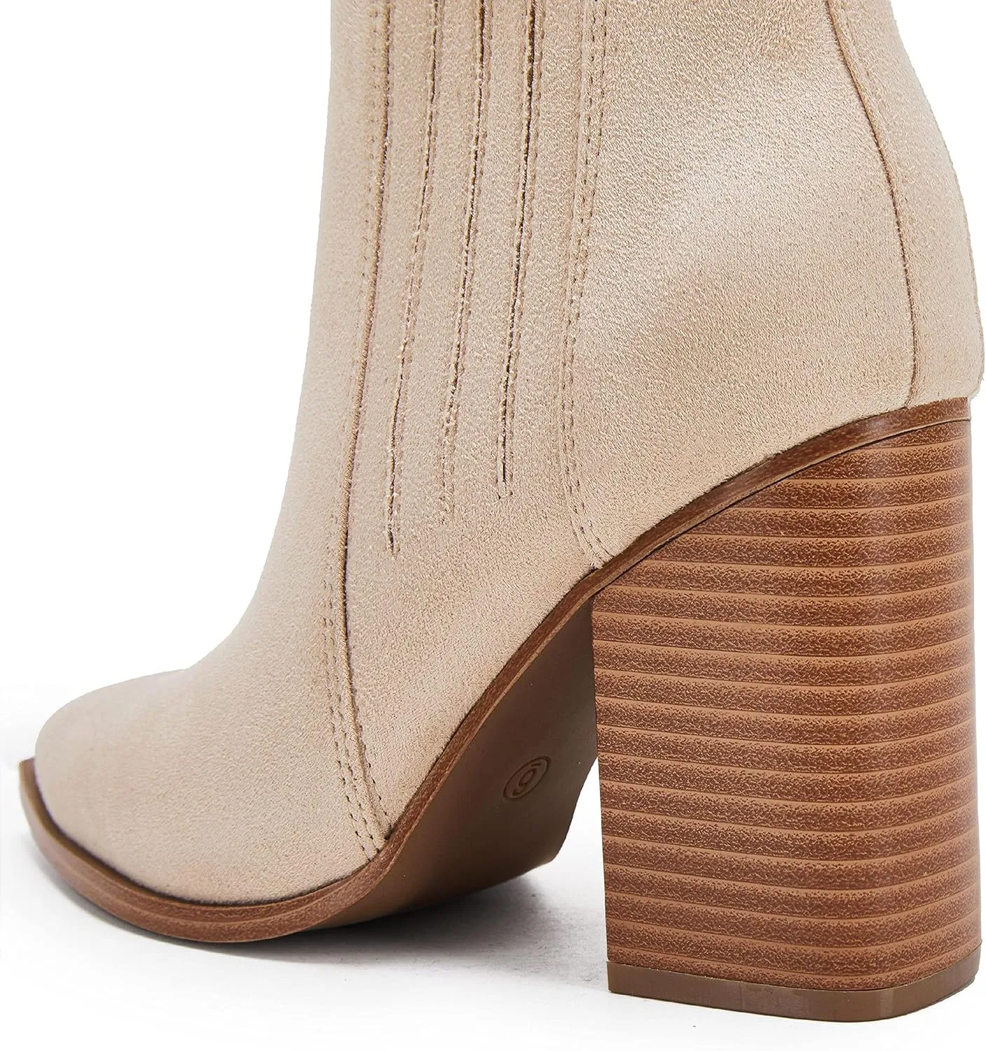 Womens Pointed Toe Slip on Ankle Booties Stacked Mid Block Heel Shoes Faux Leather Boots