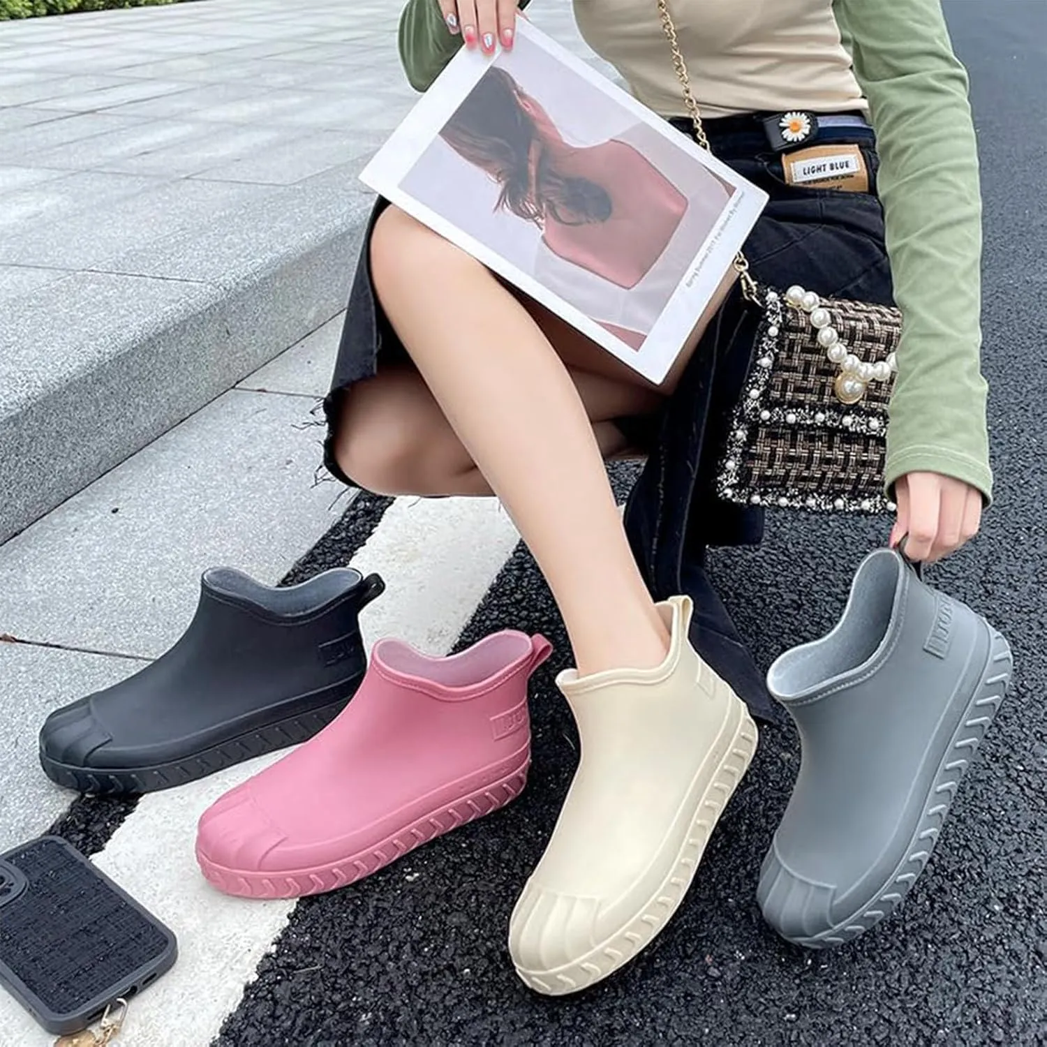 Women's Rain Boots Outdoor Non-Slip Boots Short Ankle Boots Garden Boots Women's Lightweight Waterproof Rain Boots (Pink,9)