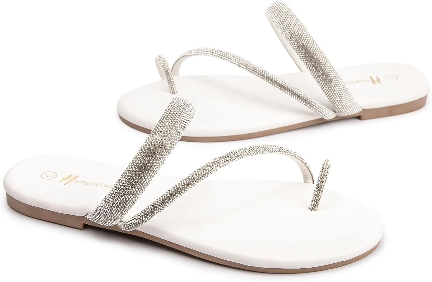 Women's Rhinestone Slide Sandals Slip On Flat Sandals Flip Flop Thong Sandals