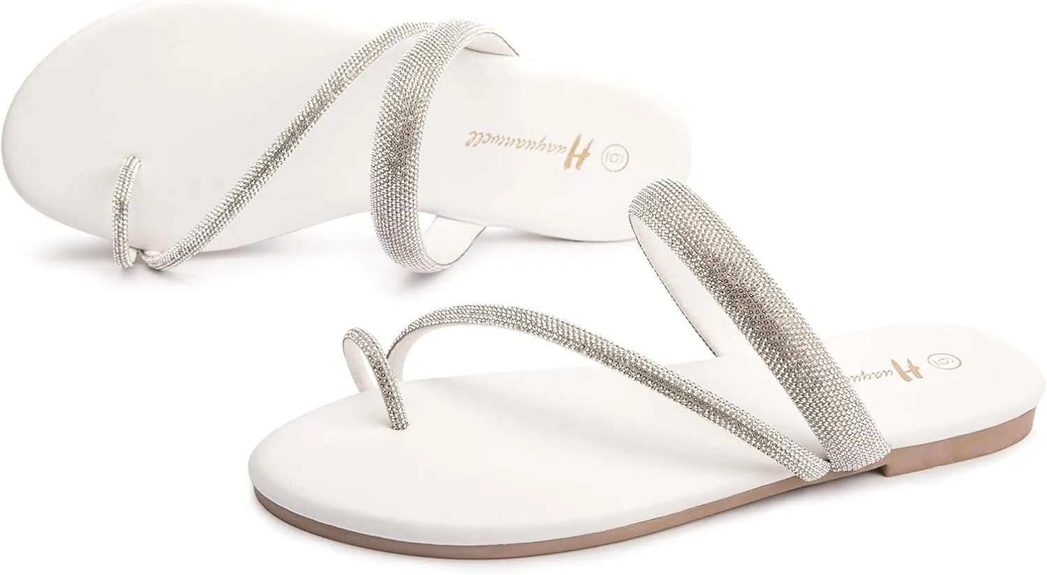 Women's Rhinestone Slide Sandals Slip On Flat Sandals Flip Flop Thong Sandals