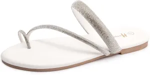 Women's Rhinestone Slide Sandals Slip On Flat Sandals Flip Flop Thong Sandals