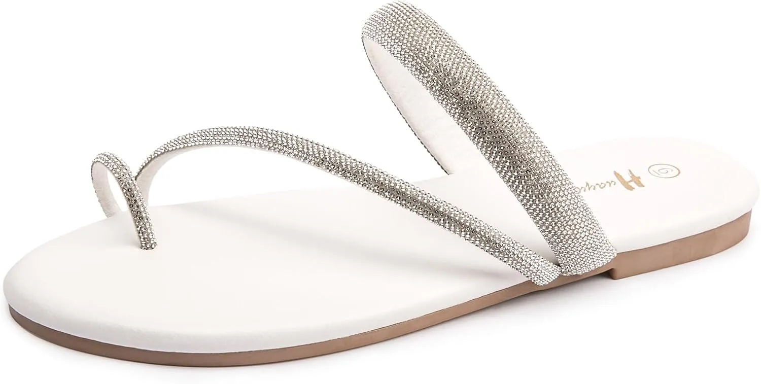 Women's Rhinestone Slide Sandals Slip On Flat Sandals Flip Flop Thong Sandals