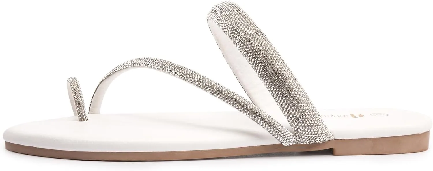 Women's Rhinestone Slide Sandals Slip On Flat Sandals Flip Flop Thong Sandals