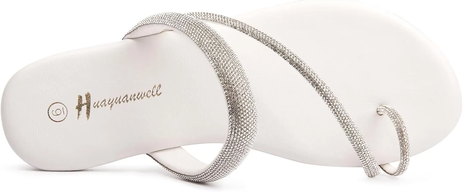 Women's Rhinestone Slide Sandals Slip On Flat Sandals Flip Flop Thong Sandals