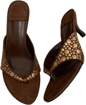 Women's Rivet Studded Kitten Heels Flip Flops Vintage Pointed Peep Toe Slip on Causal Low Stiletto Heels Comfortable Walking Sandals