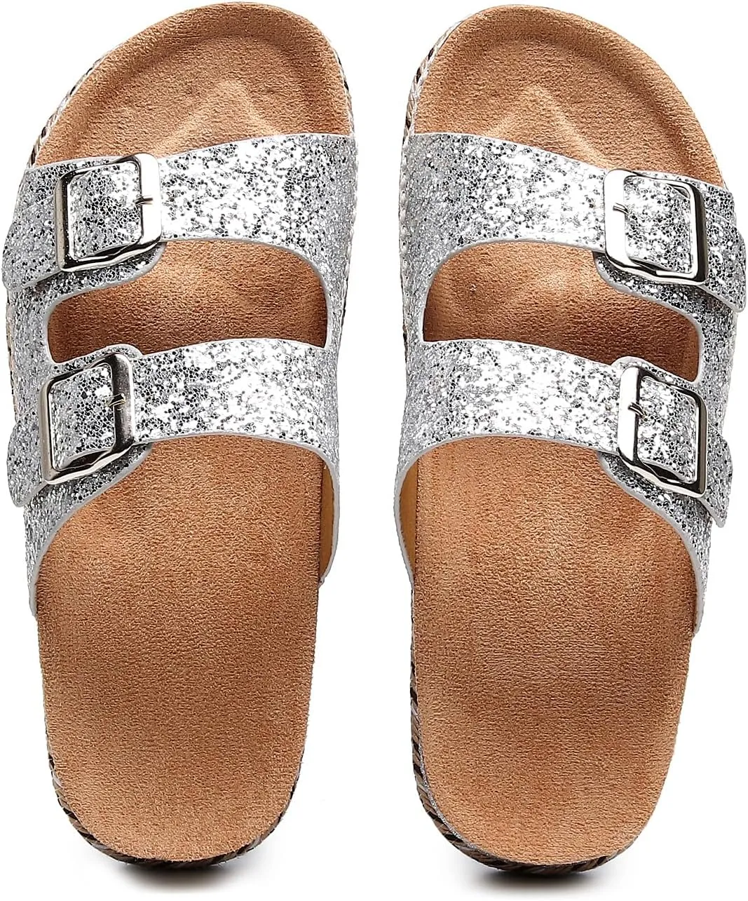 Womens Sandals Cork Footbed Slide Comfortable Summer Beach Shoes Platform Suede Leather with Arch Support Slippers Adjustable Buckle Rubber Sole
