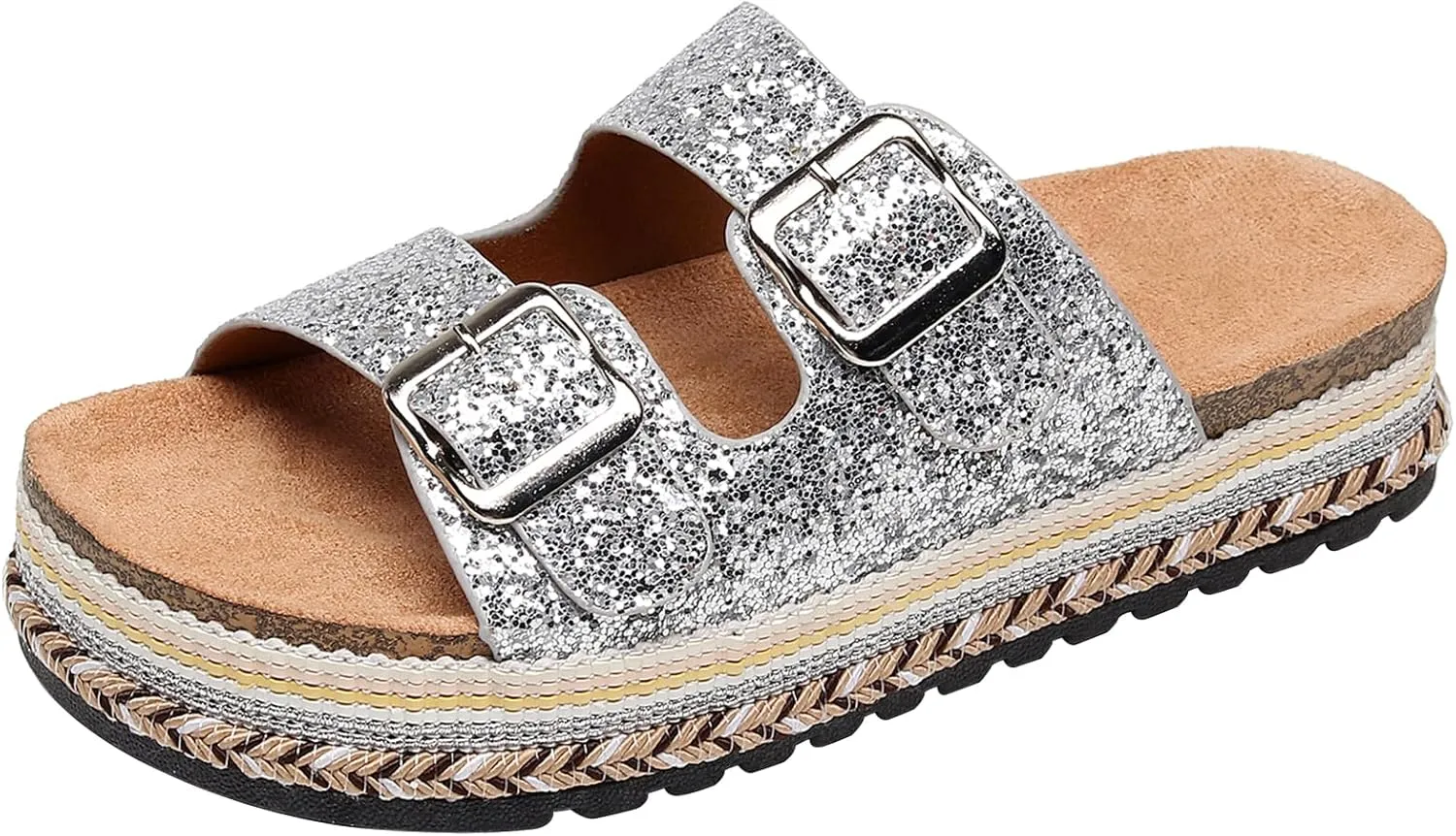 Womens Sandals Cork Footbed Slide Comfortable Summer Beach Shoes Platform Suede Leather with Arch Support Slippers Adjustable Buckle Rubber Sole