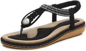 Women's Sandals Straw Rope Beaded Thick Sole Flat Sandals Plus Size Pointed Diamond Hot Beach Shoes